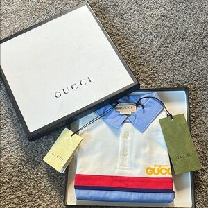 Gucci Kids Polo Shirt - White, Blue, and Red